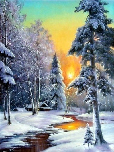 Broderie Diamant Paysage Soleil d'Hiver - Diamond Paintings