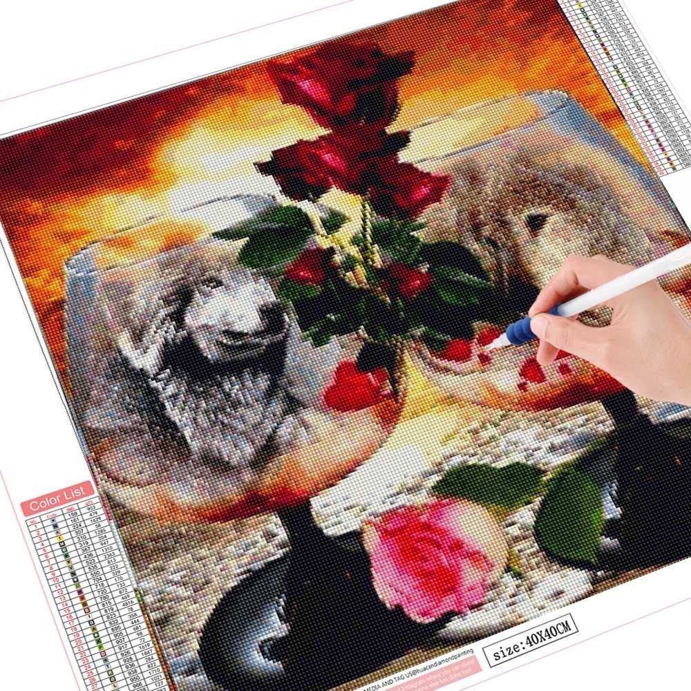 Diamond Painting Loup Rose Rouge - Diamond Paintings