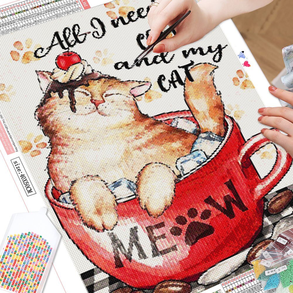 Broderie Diamant Chat Dans Une Tasse - Diamond Paintings